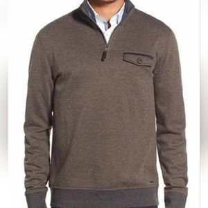 Ted Baker London Men's Size 6 'Newbevy' Quarter Zip Sweatshirt Brown.